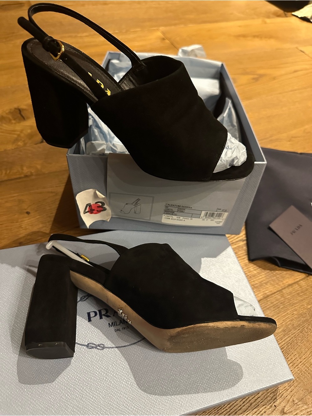 Prada Black Suede Ankle-Strap Block Heels - Picture 7 of 15